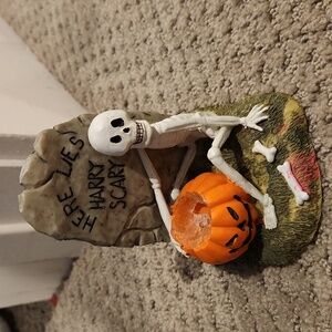 Halloween Skeleton Ceramic Figurine with Pumpkin